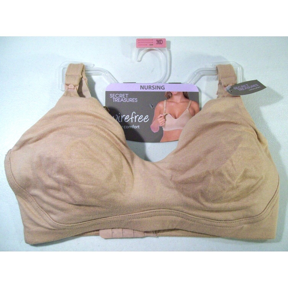 New Women's Secret Treasures All Day Comfort Nursing Bra, Wire Free, 36D, Beige